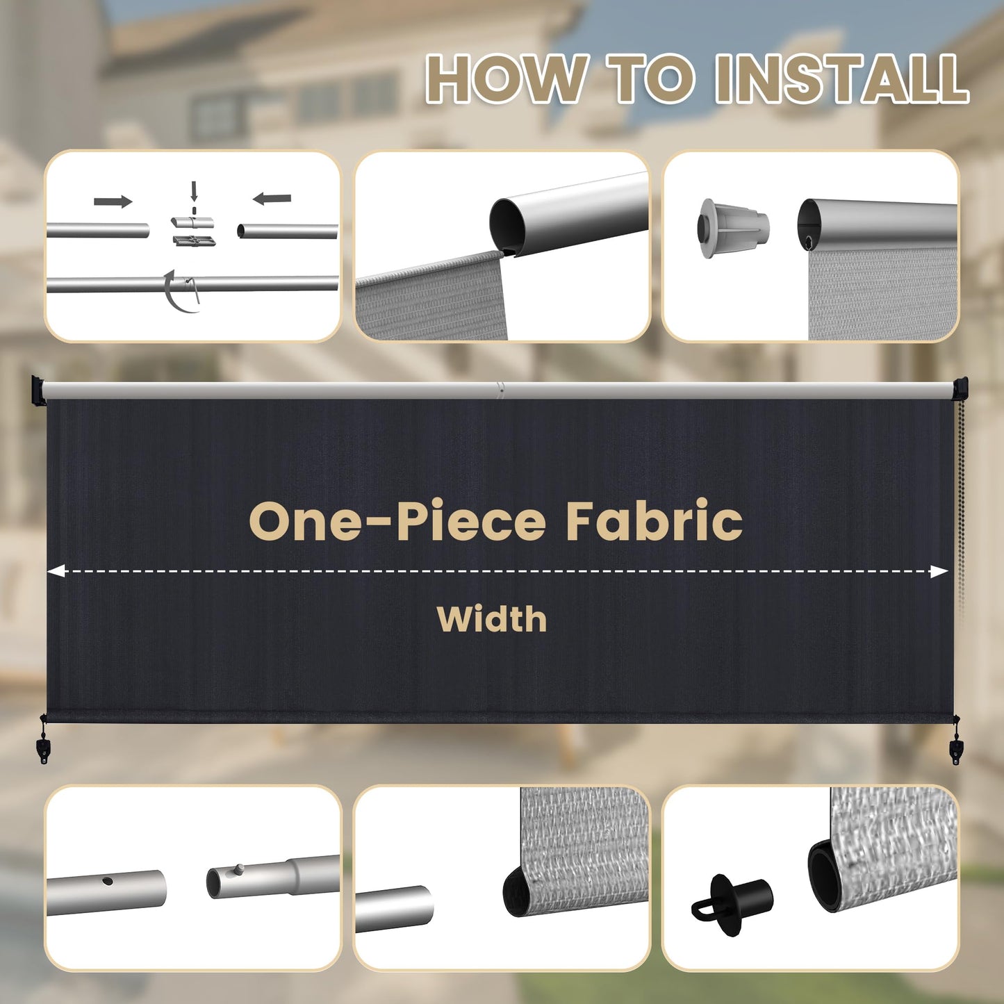 DIFY Outdoor Roller Shade Blinds, Exterior Roll Up Shade 10 * 8FT for Patio Yard Deck Porch, Chain Operation, Graphite