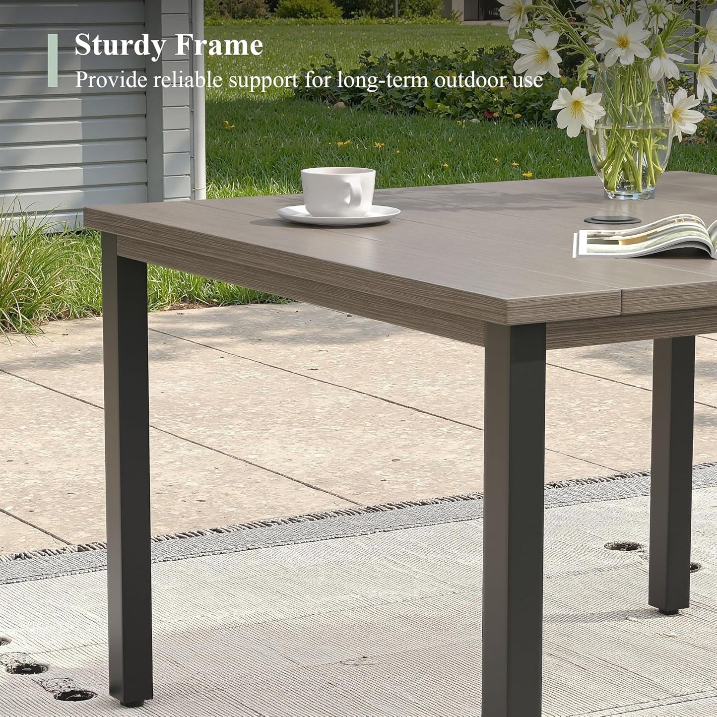 Outdoor Dining Table with Adjustable Umbrella Hole, 40.2" All-Weather Square Patio Dining Table for 4, Metal Patio Table for Garden Lawn Porch Deck Yard, Grey