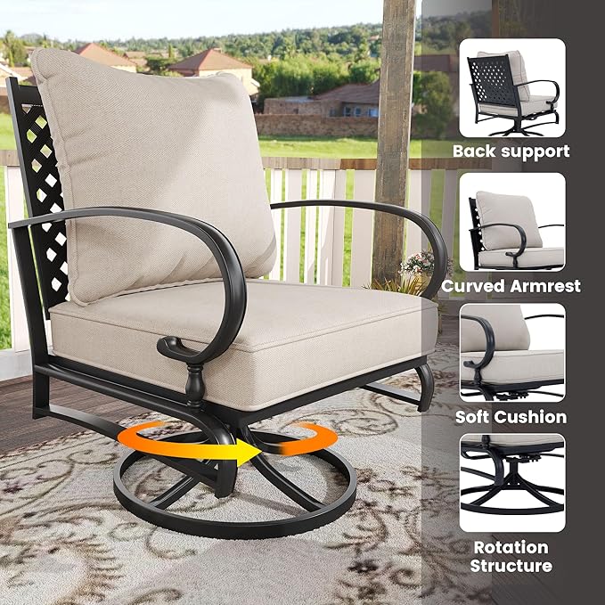 VICLLAX 5 Pieces Patio Furniture Set for 7, Outdoor Conversation Set Includes 3-seat Outdoor Sectional Sofa, 1 Patio Loveseat, 2 Swivel Patio Chairs and 2 Ottomans with Cushions for Garden, Beige