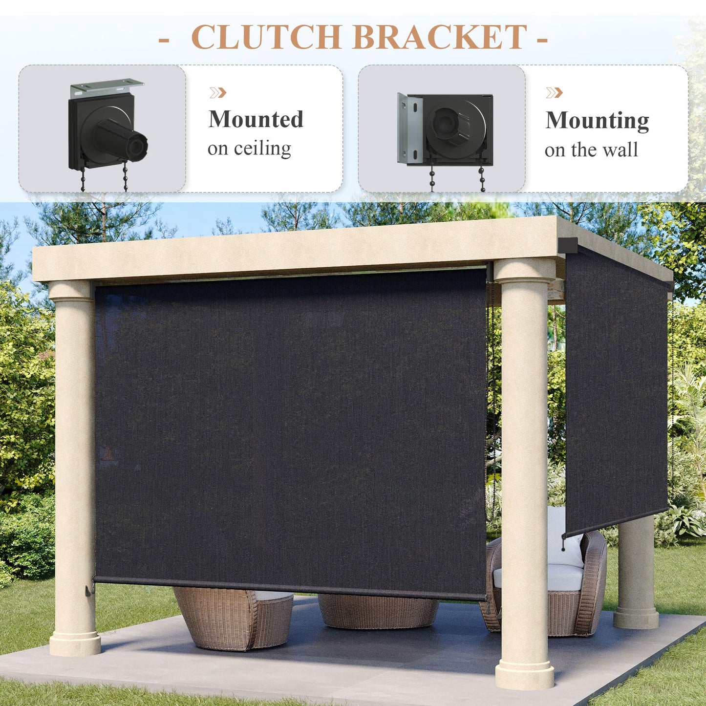 DIFY Outdoor Roller Shade Blinds, Exterior Roll Up Shade 10 * 8FT for Patio Yard Deck Porch, Chain Operation, Graphite