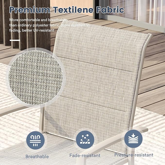 VICLLAX Stackable Patio Chairs Set of 4, All Weather Metal Outdoor Dining Chairs with Padded Foam for Lawn, Garden, Poolsides, Cream Color Frame