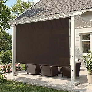 ARKOST Outdoor Roller Shades (4' W X 6' L), Cordless Patio Blinds with Wand, 220 GSM Roll Up Shade for Porch Balcony Backyard, Chocolate