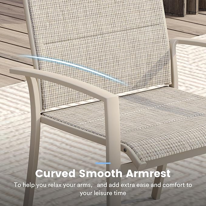 VICLLAX Stackable Patio Chairs Set of 4, All Weather Metal Outdoor Dining Chairs with Padded Foam for Lawn, Garden, Poolsides, Cream Color Frame