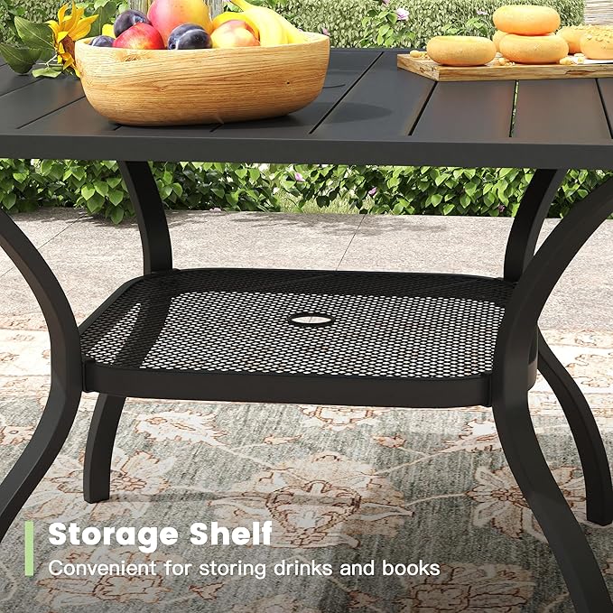 Patio Table and Chairs Set for 4, Outdoor Dining Set with 4 Stackable Dining Chairs and 37.8" x 37.8" Square Metal Dining Table for Backyard, Deck, Lawn, Garden, Grey & Black