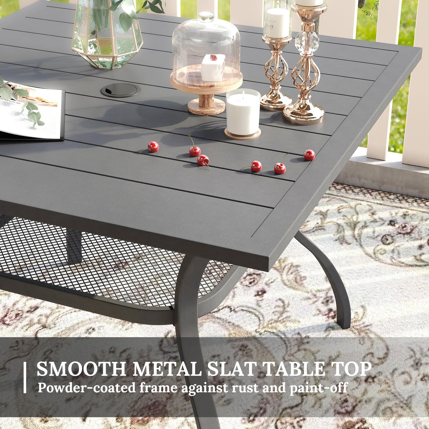 Vicllax Outdoor Patio Dining Table for 4, Metal Square Table with Storage