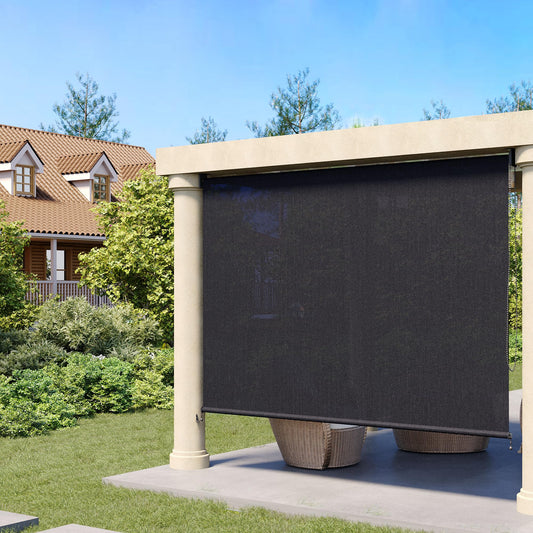 DIFY Outdoor Roller Shade Blinds, Exterior Roll Up Shade 10 * 8FT for Patio Yard Deck Porch, Chain Operation, Graphite