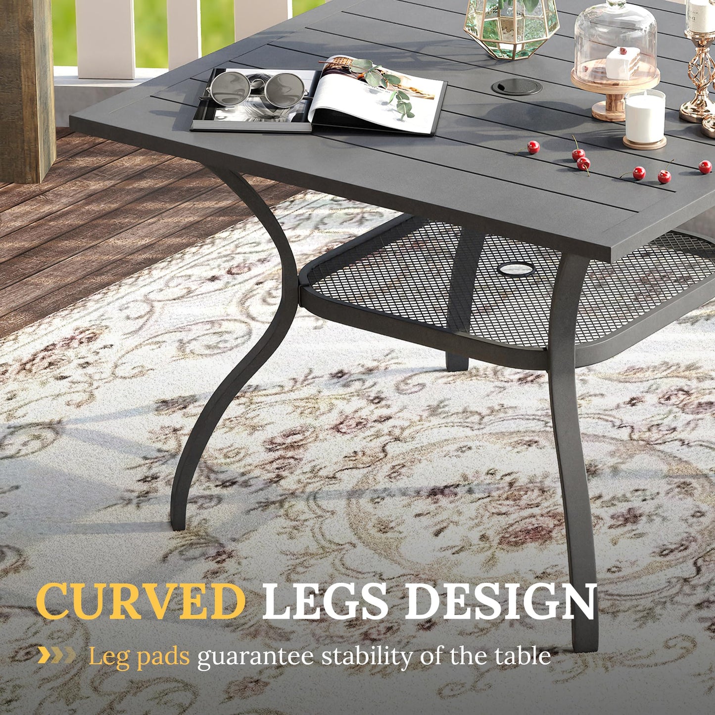 Vicllax Outdoor Patio Dining Table for 4, Metal Square Table with Storage