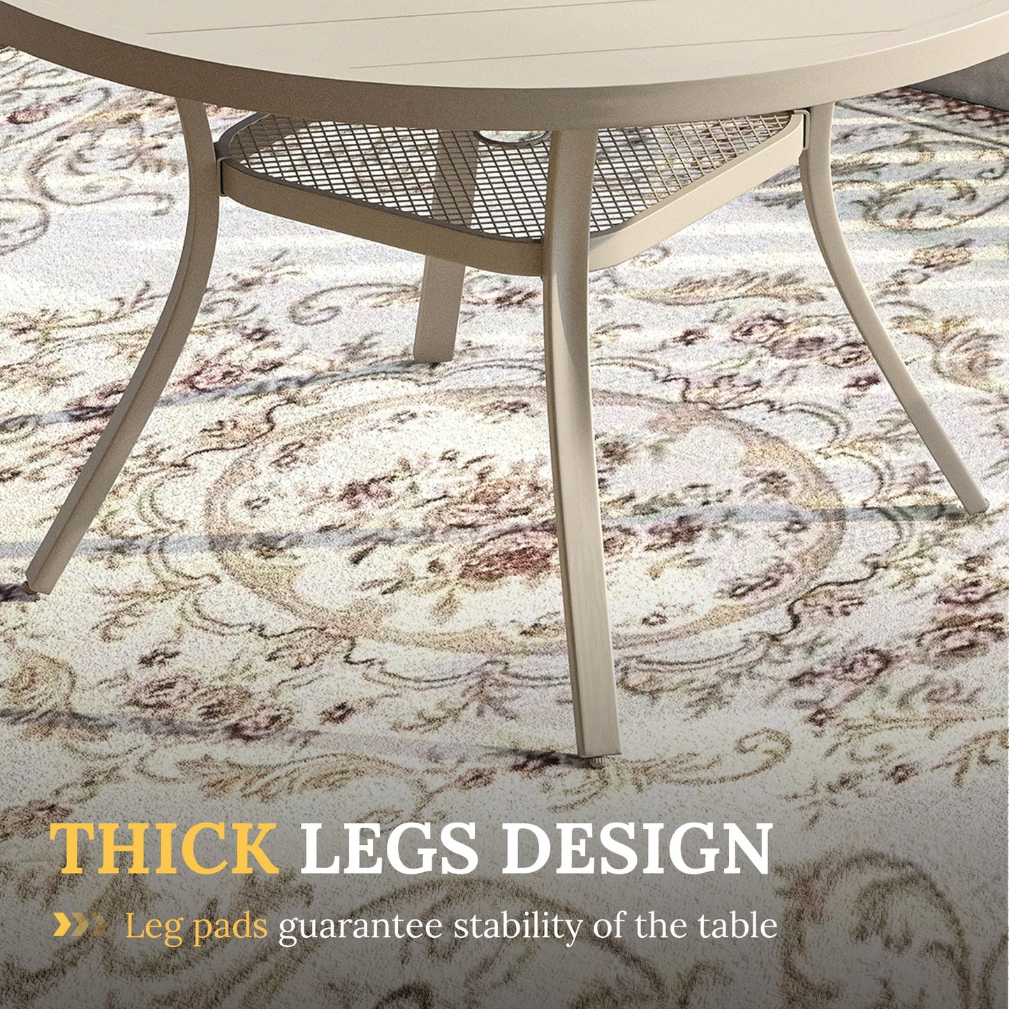 VICLLAX 47.2" Outdoor Round Patio Table for Lawn Garden, All Weather Metal Round Outdoor Dining Table with Adjustable Umbrella Hole, 6 Person Patio Table, Sandshell Tabletop