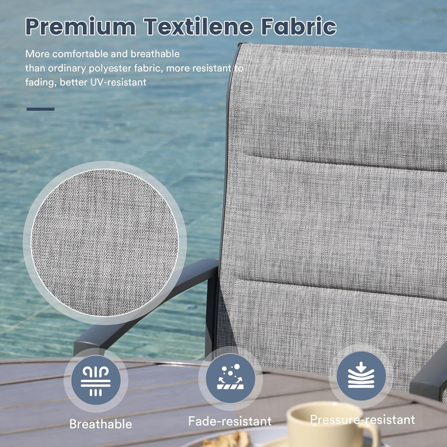 Vicllax 5 Pieces Outdoor Dining Set, 40.6" Metal Round Dining Table and Paddad Swivel Chairs