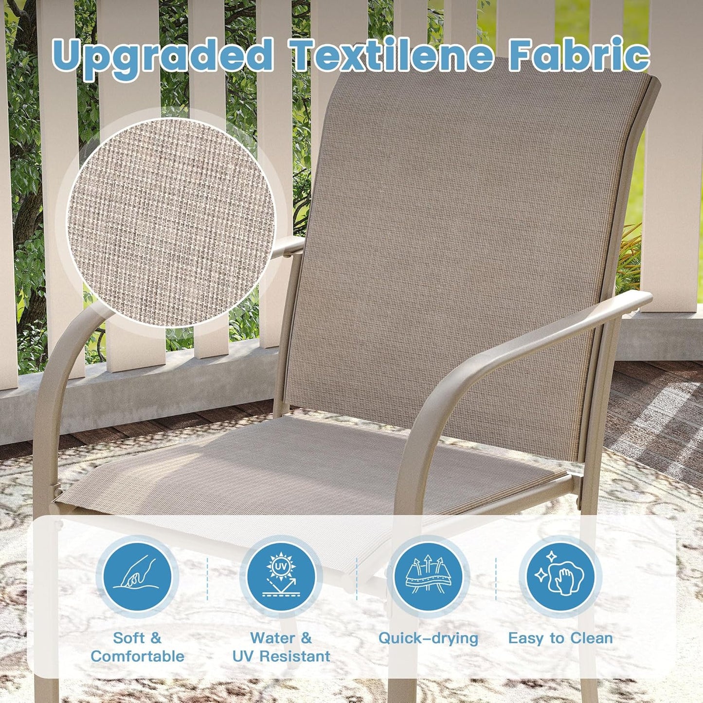 DIFY 11 Pieces Outdoor Patio Dining Set for 10, 60" Sandshell Round Metal Dining Table and 10 Sandshell Stackable Sling Dining Chairs, Outdoor Table and Chairs for Lawn Garden Backyard Deck