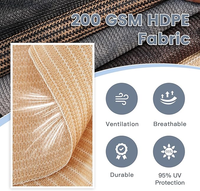 Outdoor Roller Shades (10' W X 8' L), Patio Blinds with Chain Clutch Operation, HDPE Roll Up Shade for Porch Patio Deck, Wheat