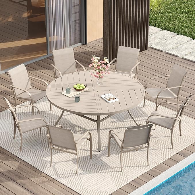 VICLLAX Stackable Patio Chairs Set of 4, All Weather Metal Outdoor Dining Chairs with Padded Foam for Lawn, Garden, Poolsides, Cream Color Frame