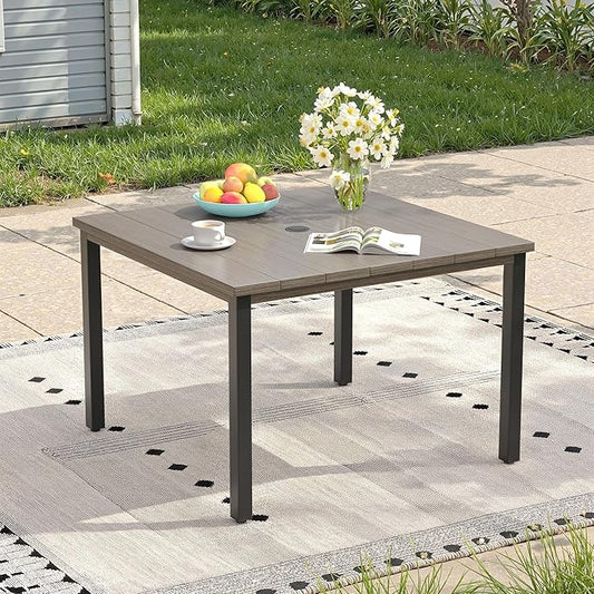 Outdoor Dining Table with Adjustable Umbrella Hole, 40.2" All-Weather Square Patio Dining Table for 4, Metal Patio Table for Garden Lawn Porch Deck Yard, Grey
