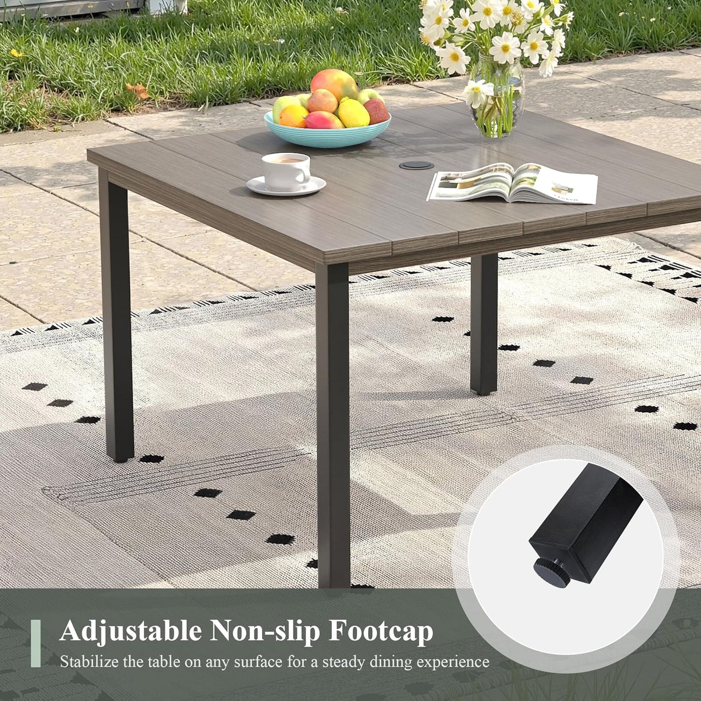 Outdoor Dining Table with Adjustable Umbrella Hole, 40.2" All-Weather Square Patio Dining Table for 4, Metal Patio Table for Garden Lawn Porch Deck Yard, Grey