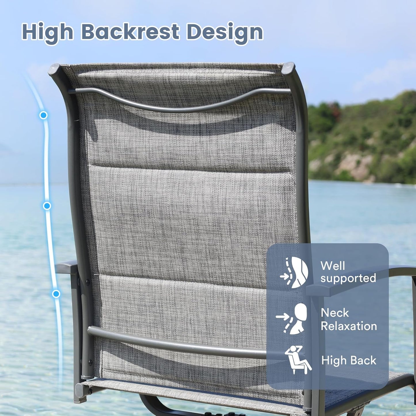 Vicllax 5 Pieces Outdoor Dining Set, 40.6" Metal Round Dining Table and Paddad Swivel Chairs