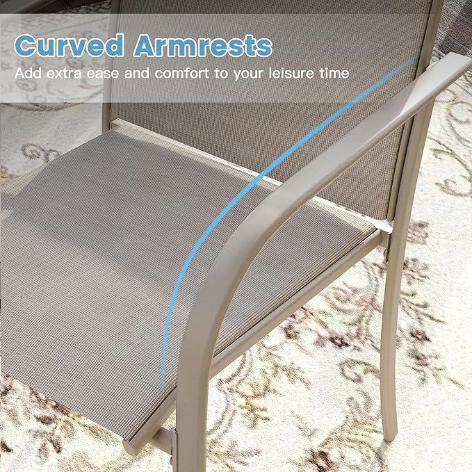 DIFY 11 Pieces Outdoor Patio Dining Set for 10, 60" Sandshell Round Metal Dining Table and 10 Sandshell Stackable Sling Dining Chairs, Outdoor Table and Chairs for Lawn Garden Backyard Deck