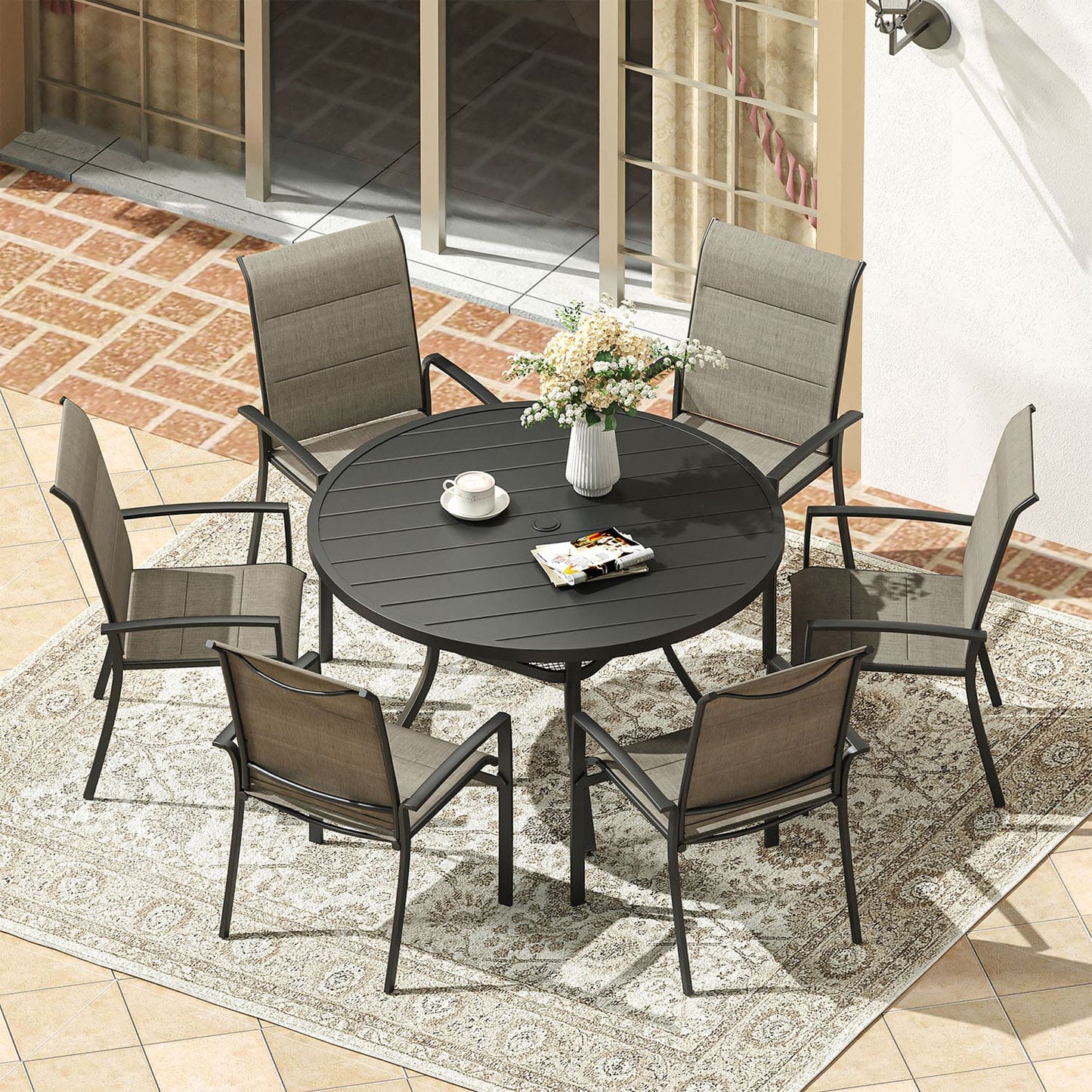 Round Dining Table and Padded Stackable Dining Chair