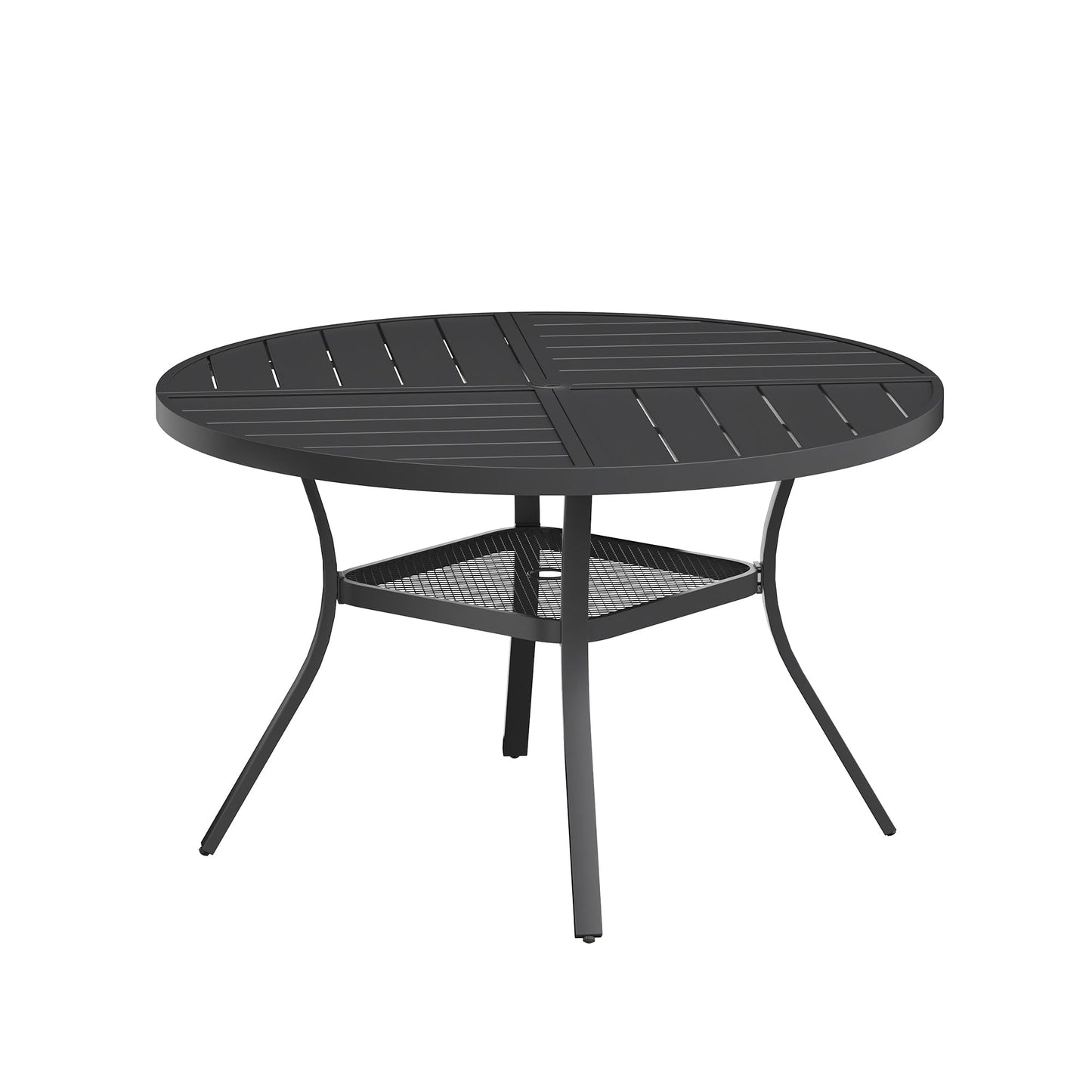 VICLLAX Round Patio Table with Adjustable Umbrella Hole for 4, All Weather Metal Outdoor Dining Table for Lawn Garden, 40.6" Outdoor Coffee Table, Black Tabletop