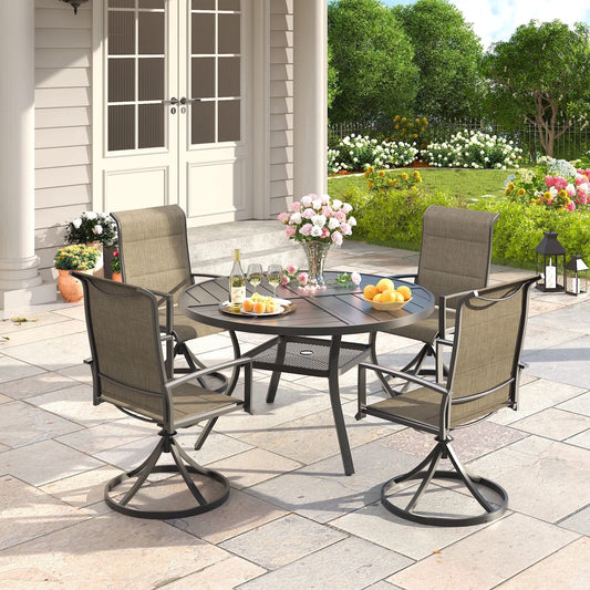 Vicllax outdoor set ,41"round with umbrella hole  table with 4 swivel chairs