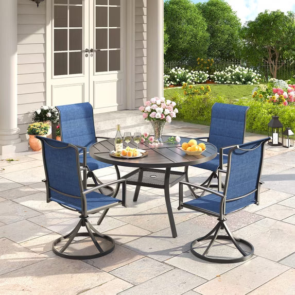 Vicllax outdoor set ,41"round with umbrella hole  table with 4 swivel chairs