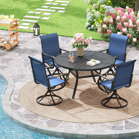 Vicllax Outdoor Outside Patio Dining Set, Round Metal Table with Umbrella Hole for Deck