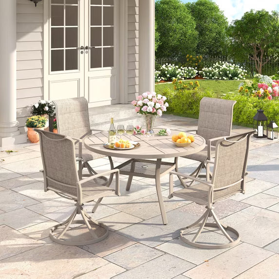 Vicllax outdoor set ,41"round with umbrella hole  table with 4 swivel chairs