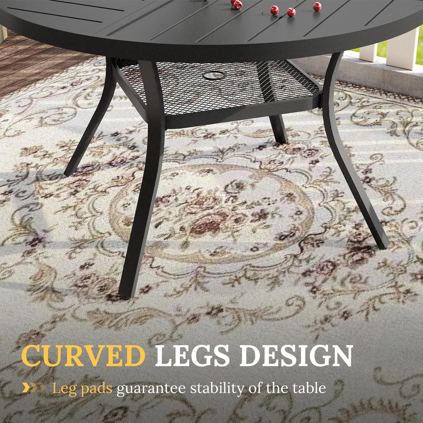 VICLLAX Round Patio Table with Adjustable Umbrella Hole for 4, All Weather Metal Outdoor Dining Table for Lawn Garden, 40.6" Outdoor Coffee Table, Black Tabletop