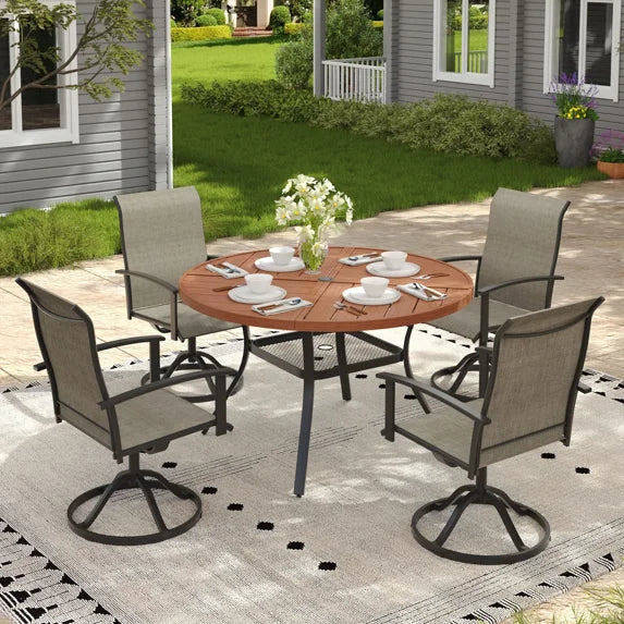Vicllax Outdoor Outside Patio Dining set,  Round Metal Table with Umbrella Hole for Deck, Black