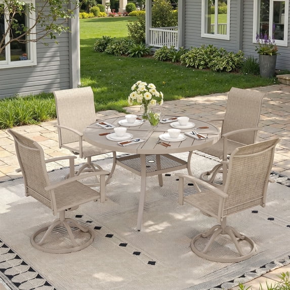 Vicllax Outdoor Outside Patio Dining set,  Round Metal Table with Umbrella Hole for Deck, Black