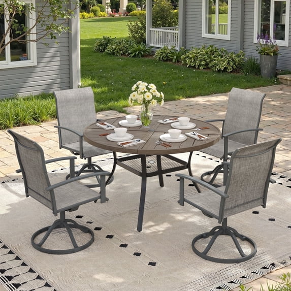 Vicllax Outdoor Outside Patio Dining set,  Round Metal Table with Umbrella Hole for Deck, Black
