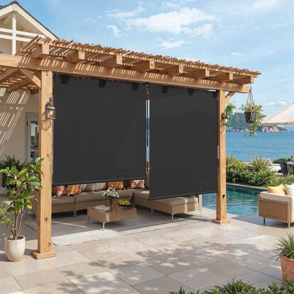 Vicllax 5'Wx6'H Outdoor Roller Shades Blinds for Patio Crank Operation Sun Blocking, Black (Splice)
