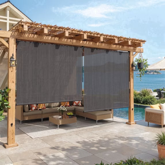 Vicllax 6'Wx6'H Outdoor Roller Shades Blinds for Patio Porch Crank Operation Sun Blocking, Grey