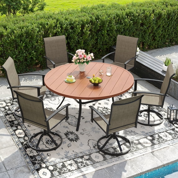 Vicllax Outdoor Outside Patio Dining set,  Round Metal Table with Umbrella Hole for Deck, Black