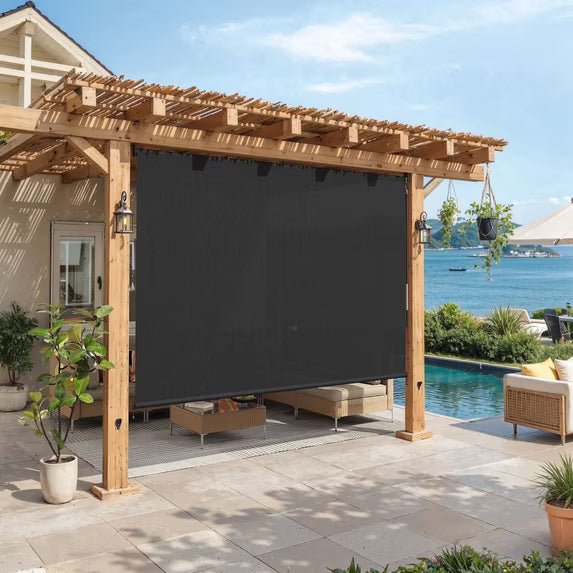 Vicllax 11'Wx8'H Outdoor Roller Shades, Cordless Patio Blinds for Patio Porch Crank Operation Sun Blocking, Black