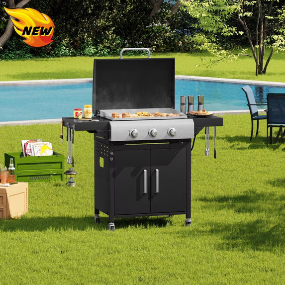 Vicllax Charcoal Grill with Side Tables Barbecue BBQ Smoker for Patio Cooking Camping Picnic