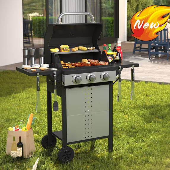 Vicllax Charcoal Grill with Side Tables Barbecue BBQ Smoker for Patio Cooking Camping Picnic