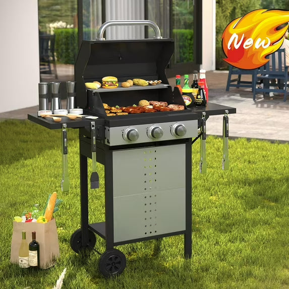 Vicllax Charcoal Grill with Side Tables Barbecue BBQ Smoker for Patio Cooking Camping Picnic